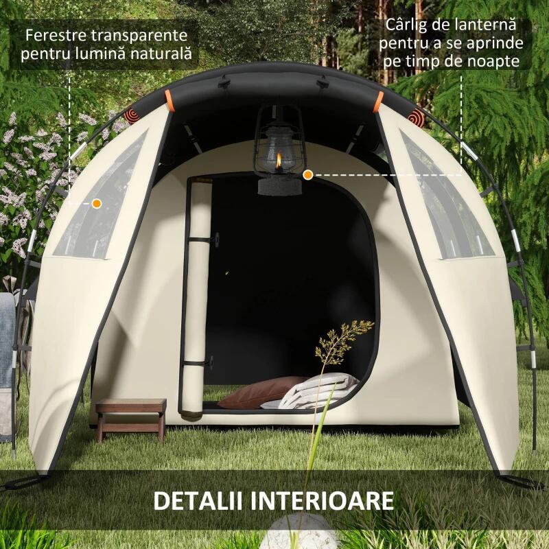 Cort camping, 4-5 persoane, impermeabil, cu vestibul, husa, kaki, 460x230x180 cm