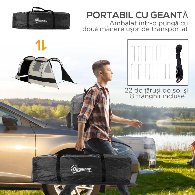 Cort camping, 4-5 persoane, impermeabil, cu vestibul, husa, kaki, 460x230x180 cm