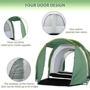 Cort camping, 4-6 persoane, impermeabil, material Oxford, cu vestibul, husa, verde, 410x240x195 cm