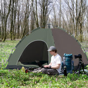 Cort camping, 4 persoane, impermeabil, cu geanta, deschidere automata, verde si maro, 210x210x135 cm