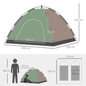 Cort camping, 4 persoane, impermeabil, cu geanta, deschidere automata, verde si maro, 210x210x135 cm