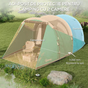 Cort camping, 4 persoane, impermeabil, tip tunel, cu vestibul si ferestre, verde si alb, 460x260x190 cm