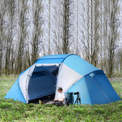 Cort camping, 6 persoane, impermeabil, cu 2 camere si vestibul, geanta, albastru si alb, 460x230x178 cm