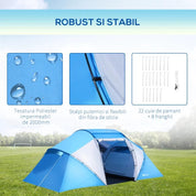 Cort camping, 6 persoane, impermeabil, cu 2 camere si vestibul, geanta, albastru si alb, 460x230x178 cm