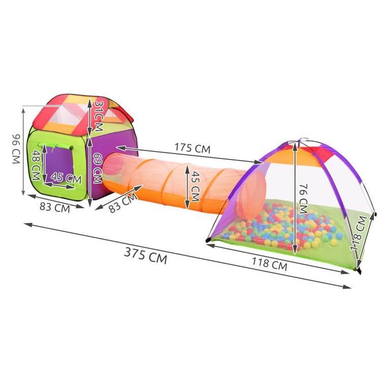 Cort de joaca pentru copii, 3 in 1, igloo si casuta, cu tunel, 200 bile, husa, 375x118x96 cm