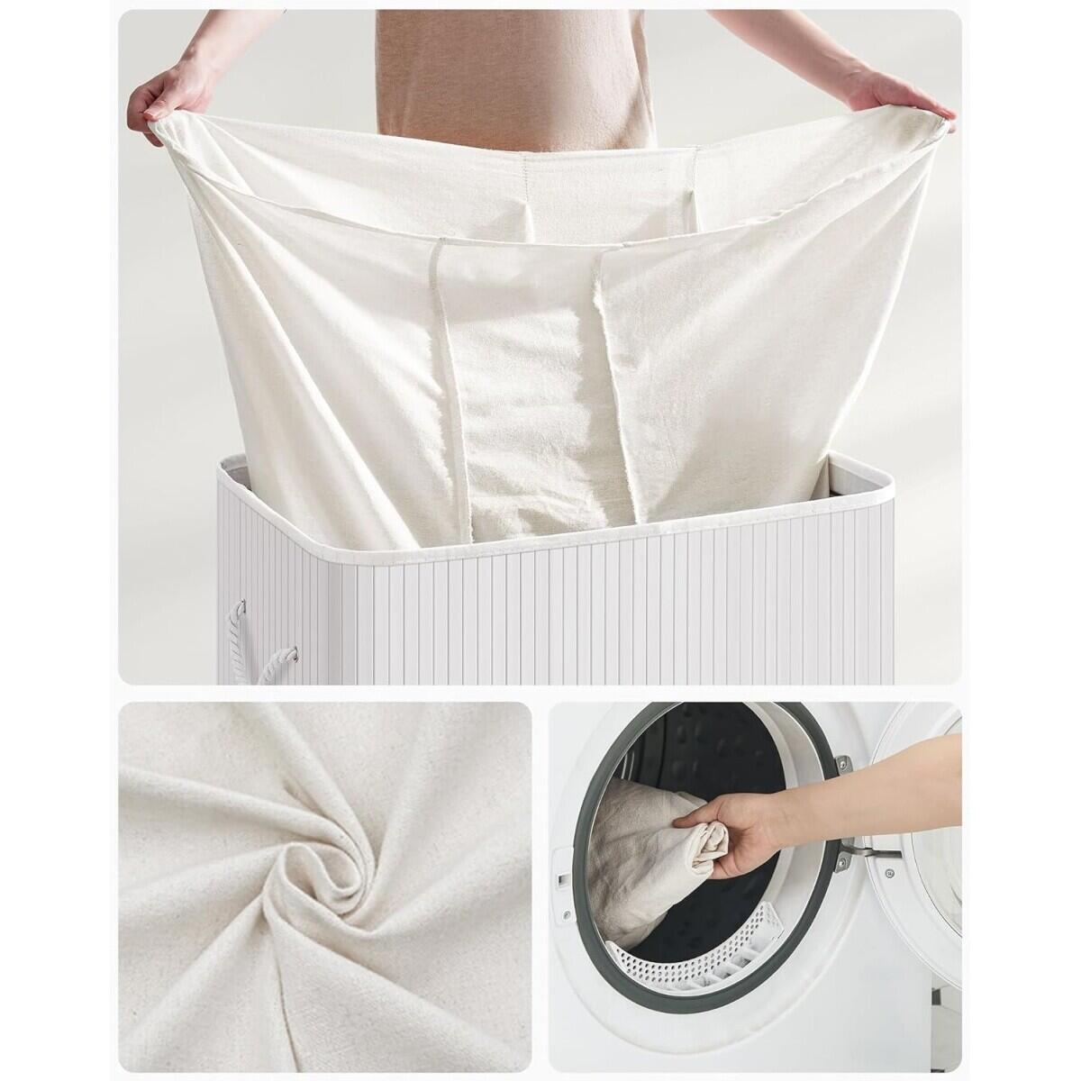 Cos rufe, 3 compartimente, bambus, alb, 25 L, 60x40x61.5 cm