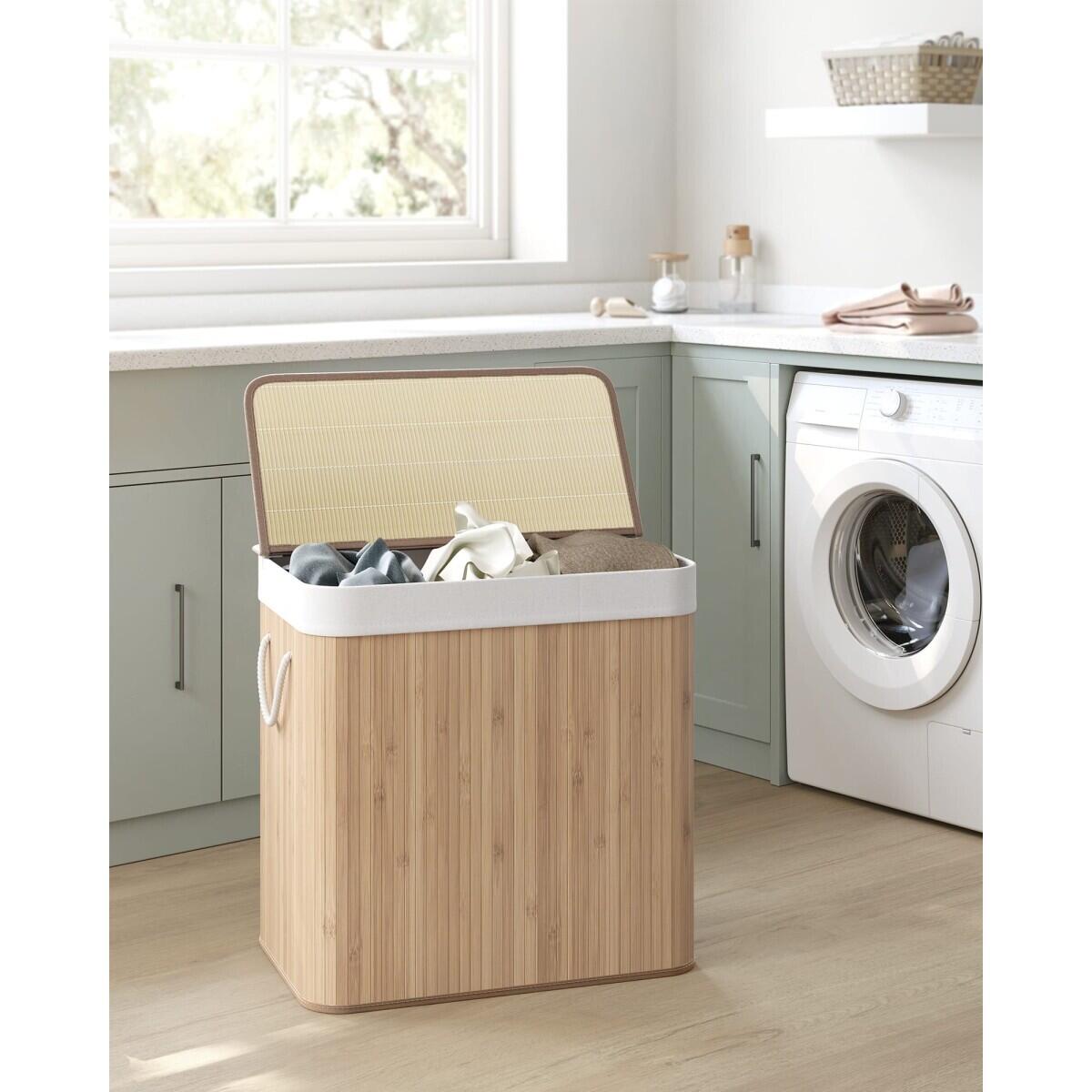 Cos rufe, 3 compartimente, bambus, natur, 150 L, 60x40x61.5 cm