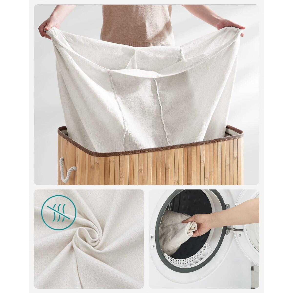 Cos rufe, 3 compartimente, bambus, natur, 150 L, 60x40x61.5 cm