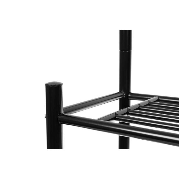 Cuier cu 3 rafturi pentru incaltaminte, 9 carlige duble, metalic, negru, 65x29x192 cm