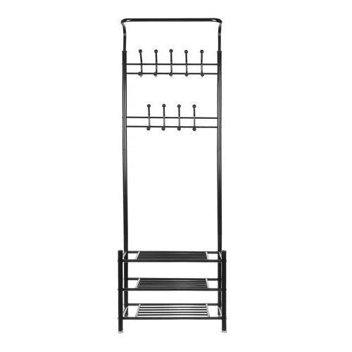 Cuier cu 3 rafturi pentru incaltaminte, 9 carlige duble, metalic, negru, 65x29x192 cm