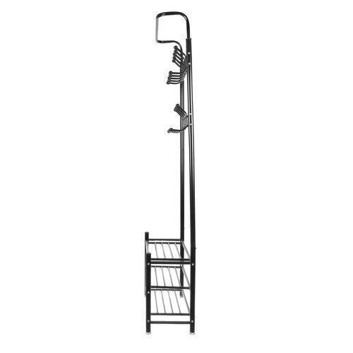 Cuier cu 3 rafturi pentru incaltaminte, 9 carlige duble, metalic, negru, 65x29x192 cm