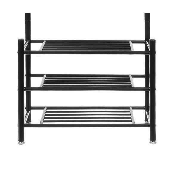 Cuier cu 3 rafturi pentru incaltaminte, 9 carlige duble, metalic, negru, 65x29x192 cm