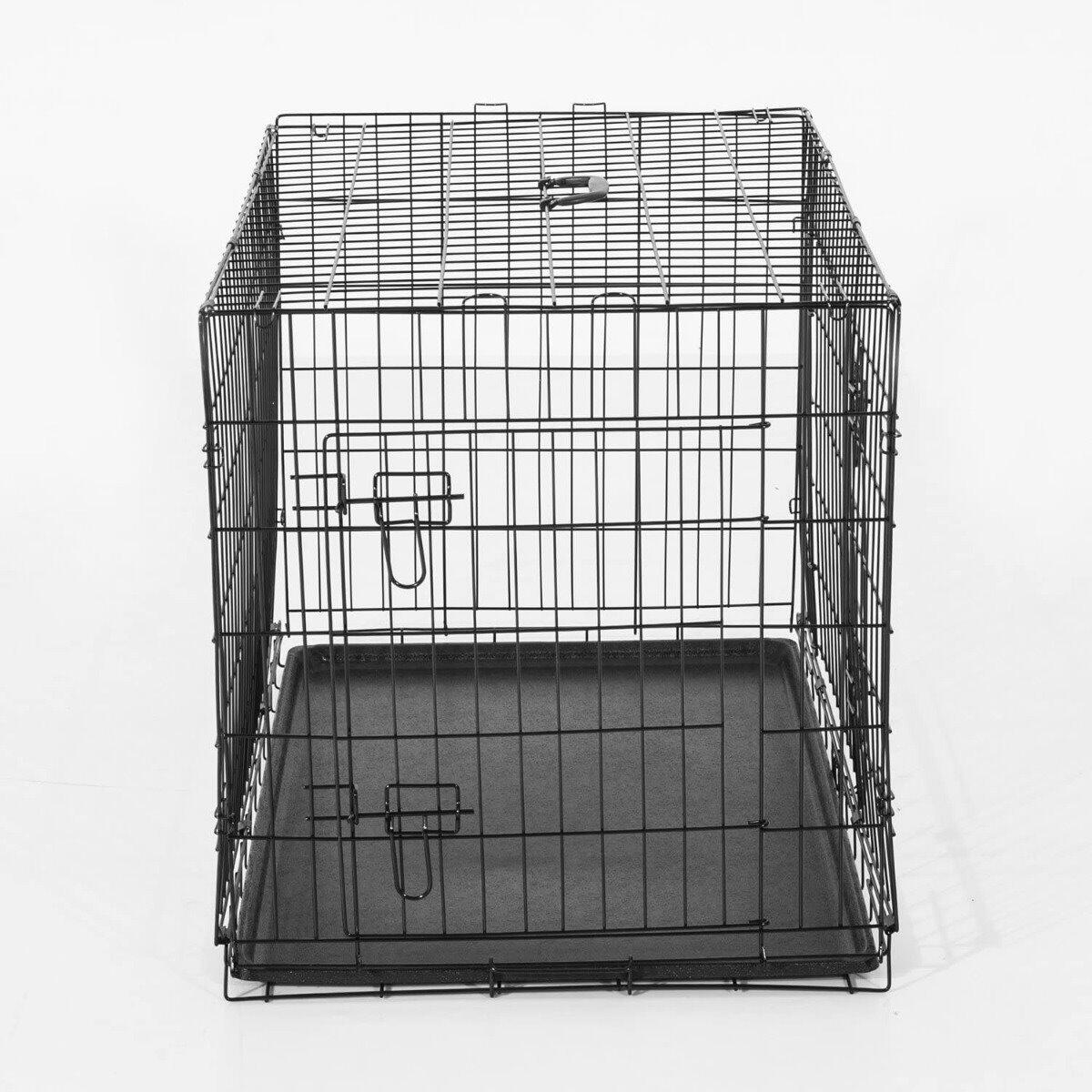 Kisállatketrec, acél, ABS, összecsukható, 2 bejárattal, fekete, M-es méret, 121x74,5x81 cm