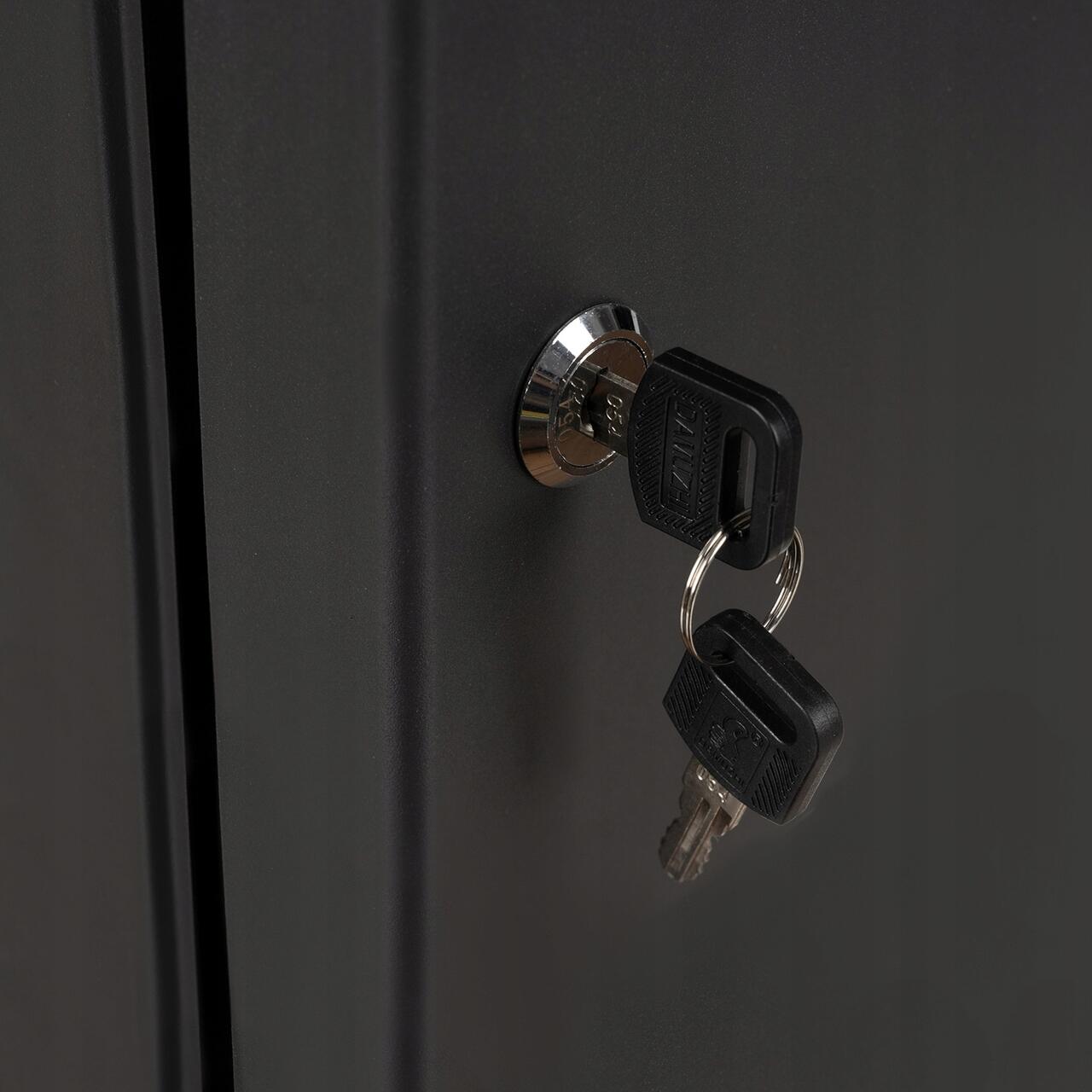 Cutie metalica, pentru chei, 48 carlige, cu brelocuri cu eticheta, 25x8x20 cm