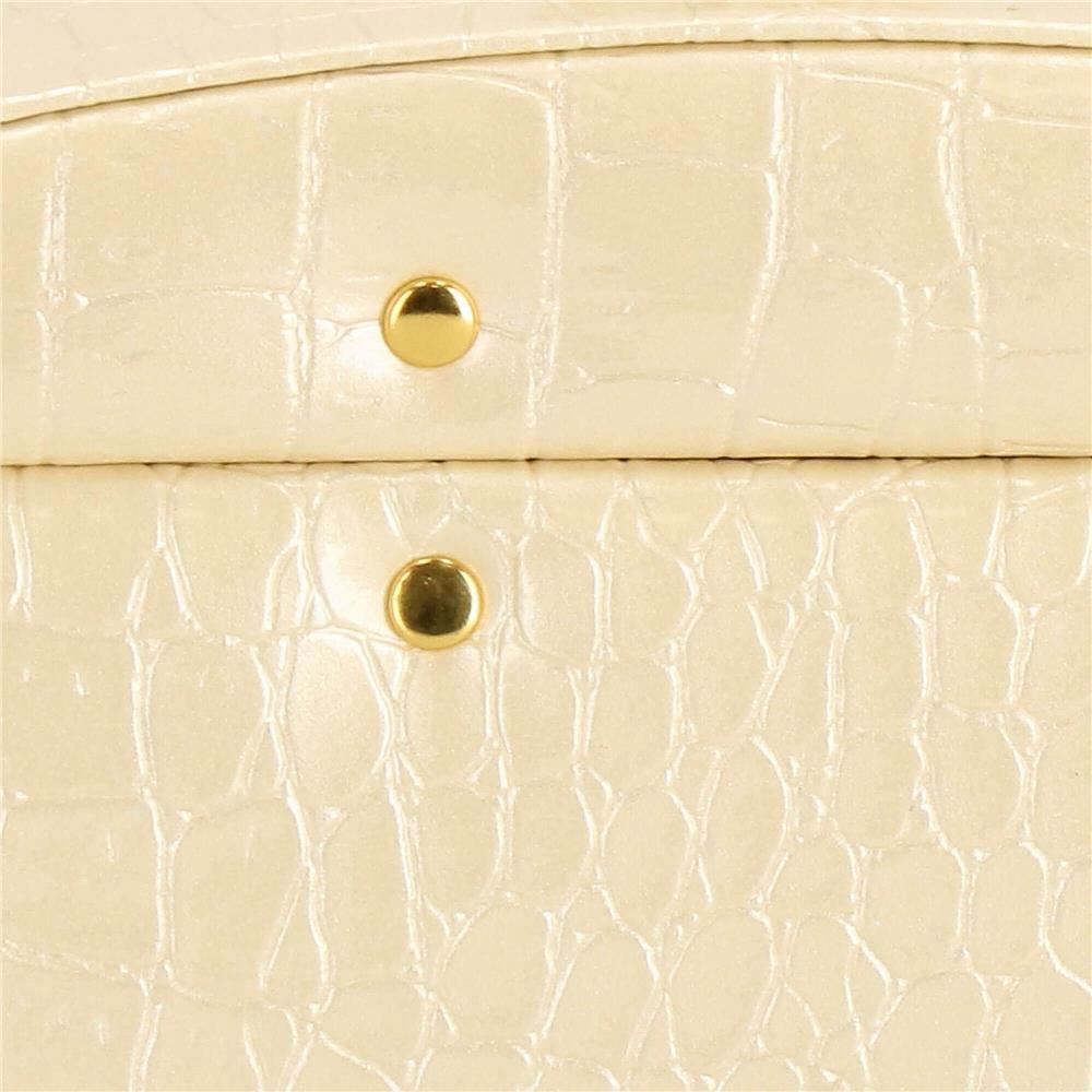 Cutie pentru bijuterii, MDF, piele ecologica si catifea, crem si roz, cu oglinda, 17.5x14x12.5 cm, Springos