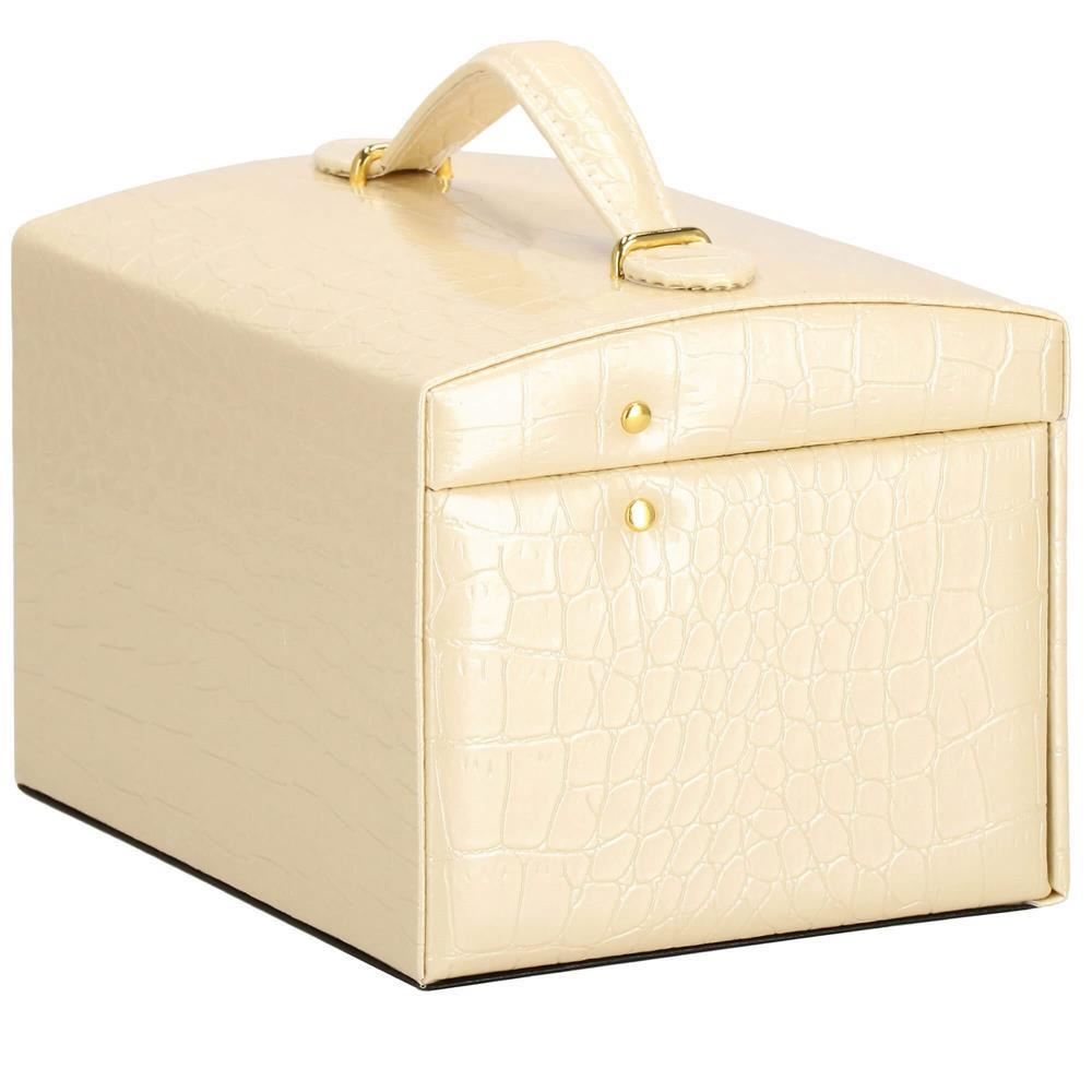 Cutie pentru bijuterii, MDF, piele ecologica si catifea, crem si roz, cu oglinda, 17.5x14x12.5 cm, Springos