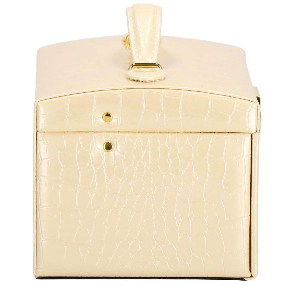 Cutie pentru bijuterii, MDF, piele ecologica si catifea, crem si roz, cu oglinda, 17.5x14x12.5 cm, Springos