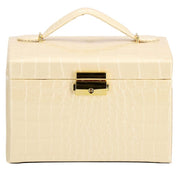 Cutie pentru bijuterii, MDF, piele ecologica si catifea, crem si roz, cu oglinda, 17.5x14x12.5 cm, Springos