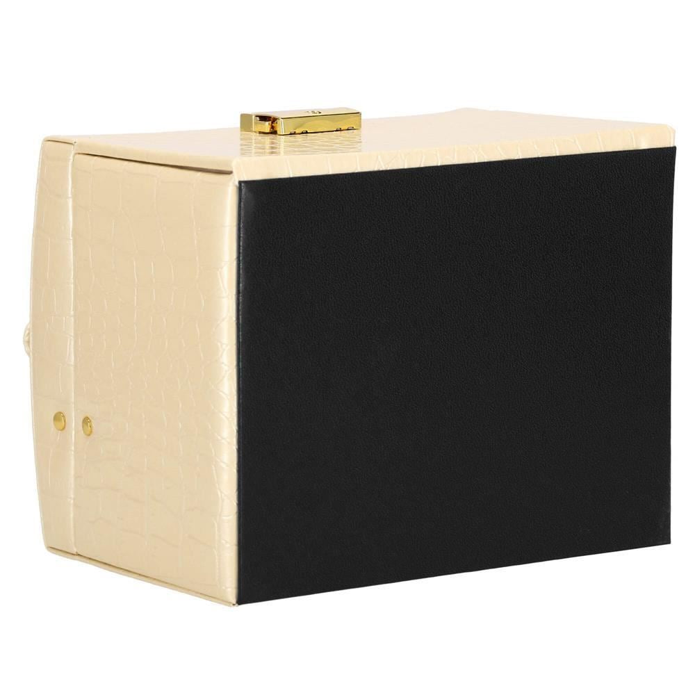 Cutie pentru bijuterii, MDF, piele ecologica si catifea, crem si roz, cu oglinda, 17.5x14x12.5 cm, Springos