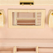 Cutie pentru bijuterii, MDF, piele ecologica si catifea, crem si roz, cu oglinda, 17.5x14x12.5 cm, Springos
