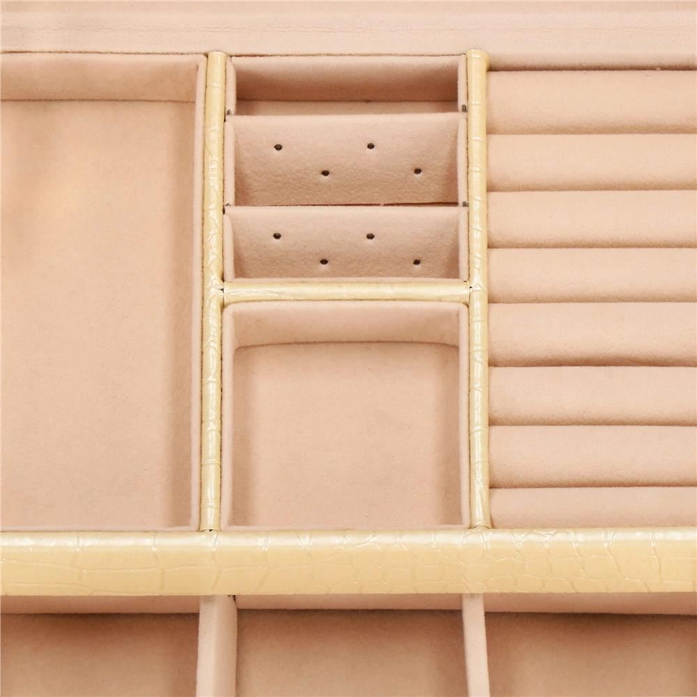 Cutie pentru bijuterii, MDF, piele ecologica si catifea, crem si roz, cu oglinda, 17.5x14x12.5 cm, Springos