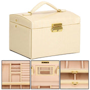 Cutie pentru bijuterii, MDF, piele ecologica si catifea, crem si roz, cu oglinda, 17.5x14x12.5 cm, Springos