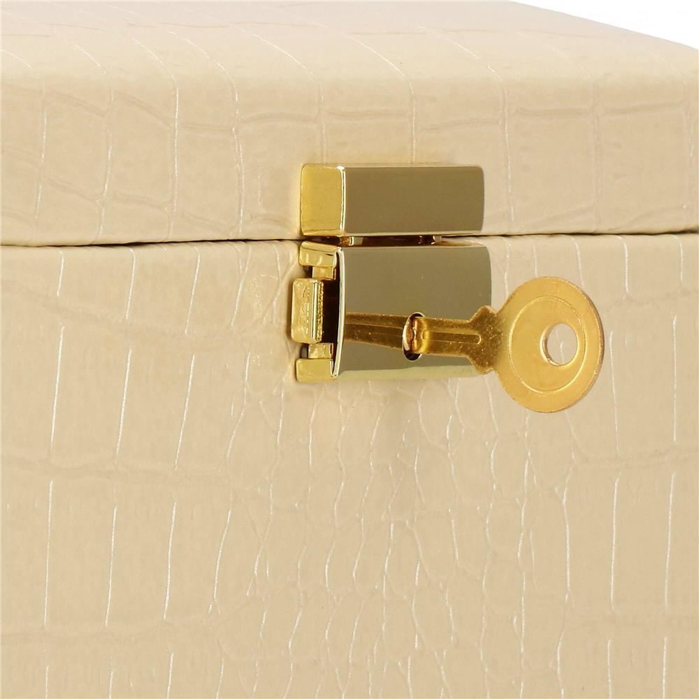 Cutie pentru bijuterii, MDF, piele ecologica si catifea, crem si roz, cu oglinda, 17.5x14x12.5 cm, Springos