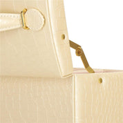 Cutie pentru bijuterii, MDF, piele ecologica si catifea, crem si roz, cu oglinda, 17.5x14x12.5 cm, Springos