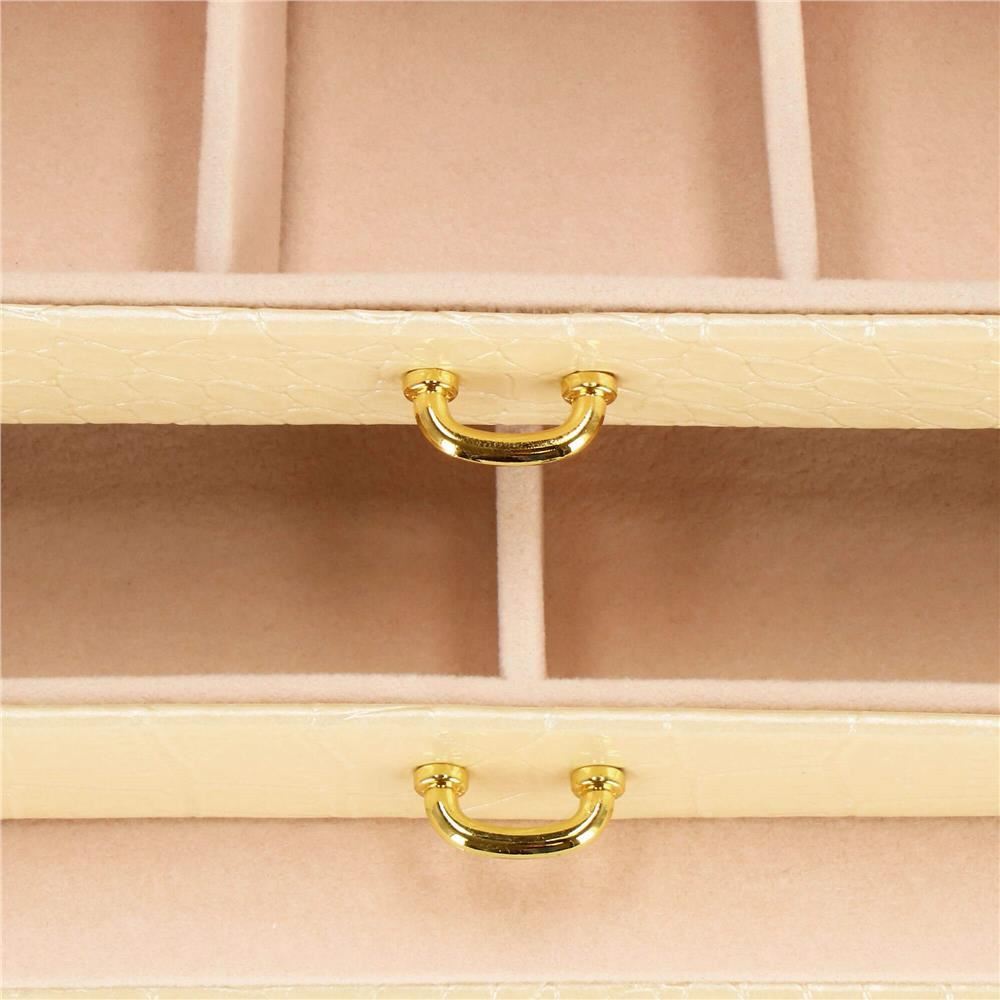Cutie pentru bijuterii, MDF, piele ecologica si catifea, crem si roz, cu oglinda, 17.5x14x12.5 cm, Springos