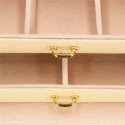Cutie pentru bijuterii, MDF, piele ecologica si catifea, crem si roz, cu oglinda, 17.5x14x12.5 cm, Springos