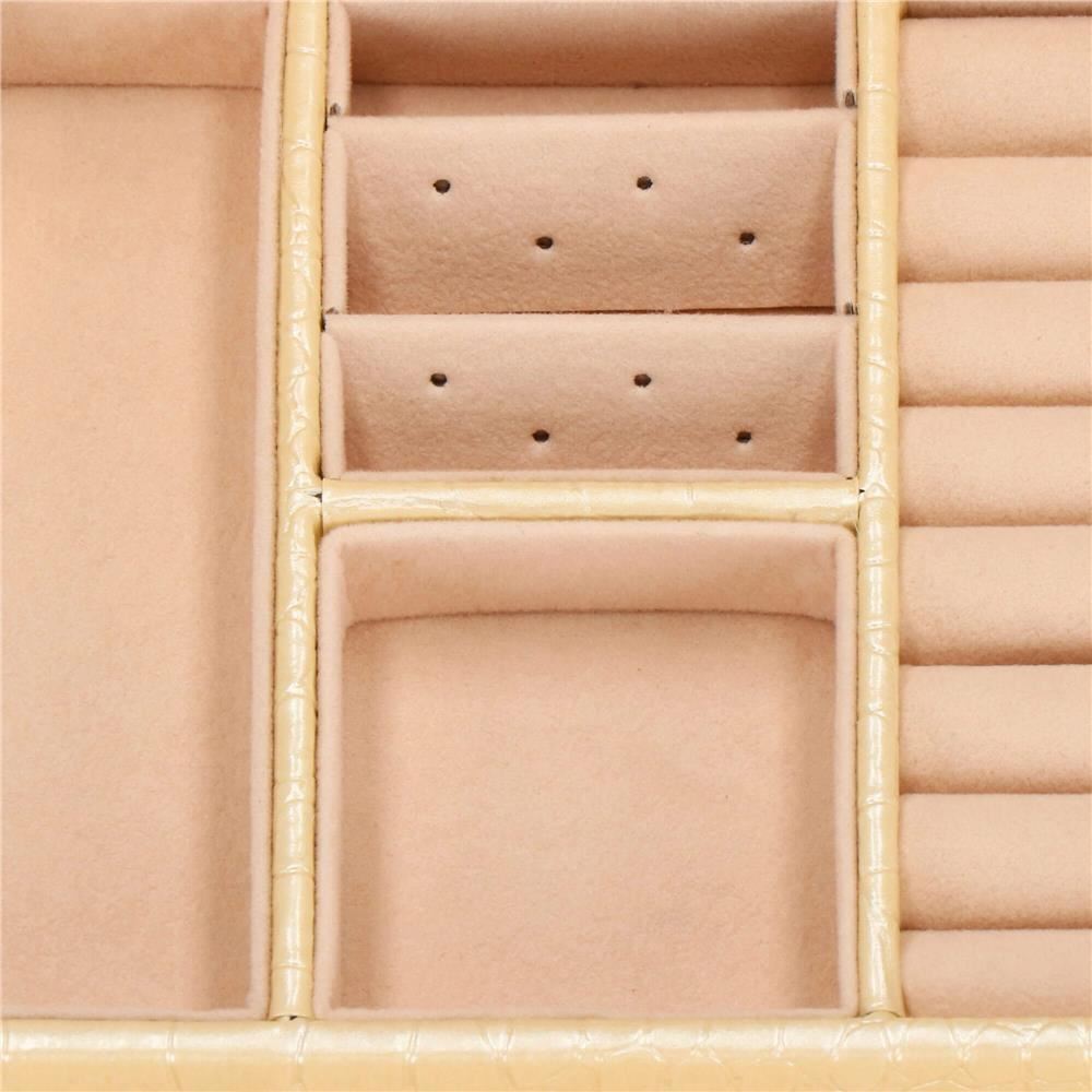 Cutie pentru bijuterii, MDF, piele ecologica si catifea, crem si roz, cu oglinda, 17.5x14x12.5 cm, Springos