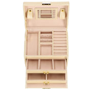 Cutie pentru bijuterii, MDF, piele ecologica si catifea, crem si roz, cu oglinda, 17.5x14x12.5 cm, Springos