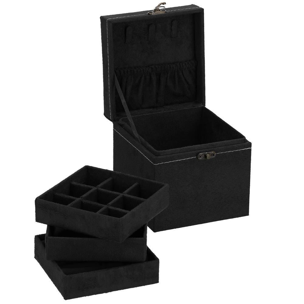 Cutie pentru bijuterii, catifea, negru, 12x12x12 cm, Springos