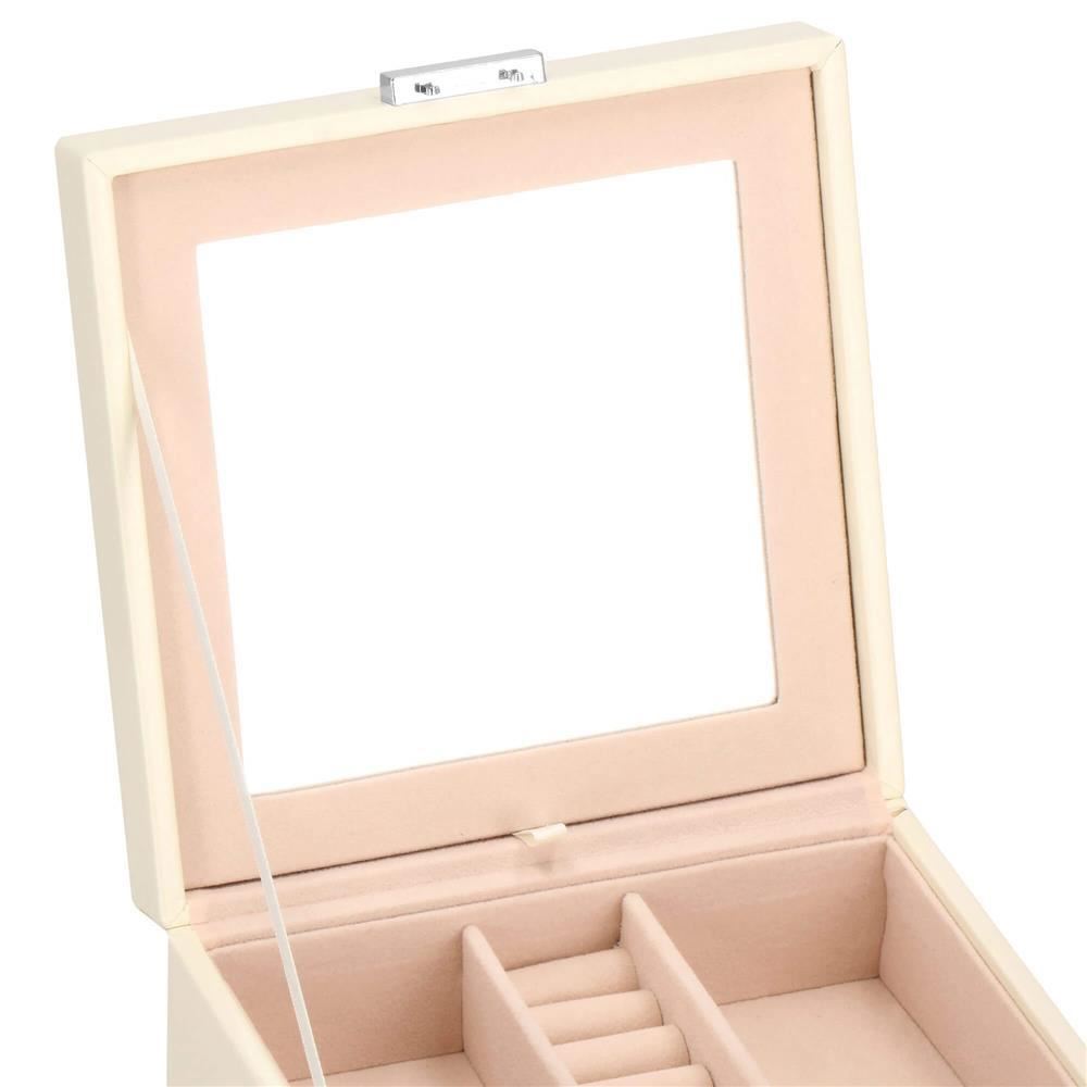 Cutie pentru bijuterii, catifea si piele ecologica, crem si roz, cu oglinda, 16x16x11 cm, Springos