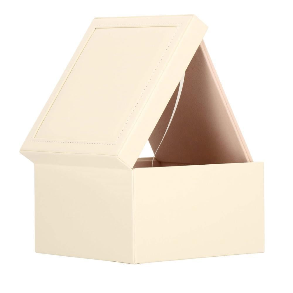 Cutie pentru bijuterii, catifea si piele ecologica, crem si roz, cu oglinda, 16x16x11 cm, Springos