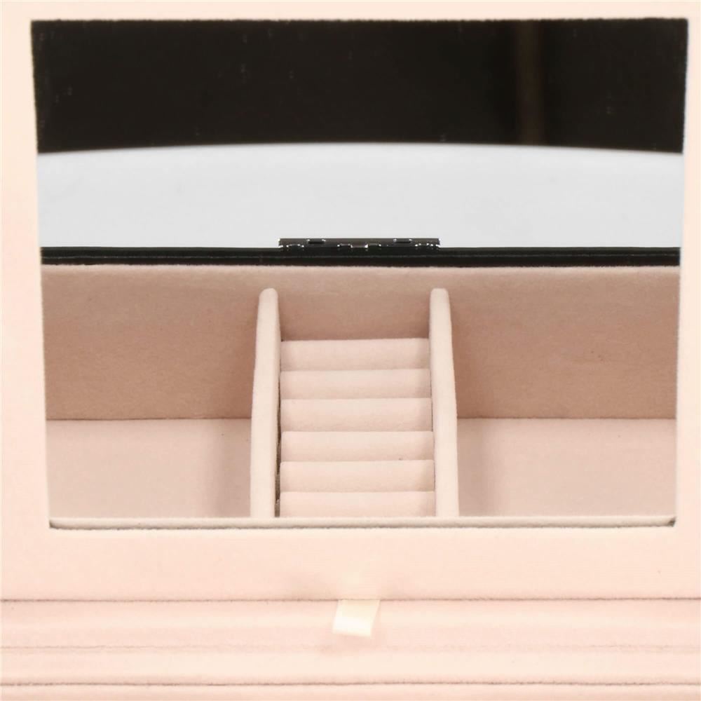 Cutie pentru bijuterii, catifea si piele ecologica, negru si roz, cu oglinda, 16x16x11 cm, Springos