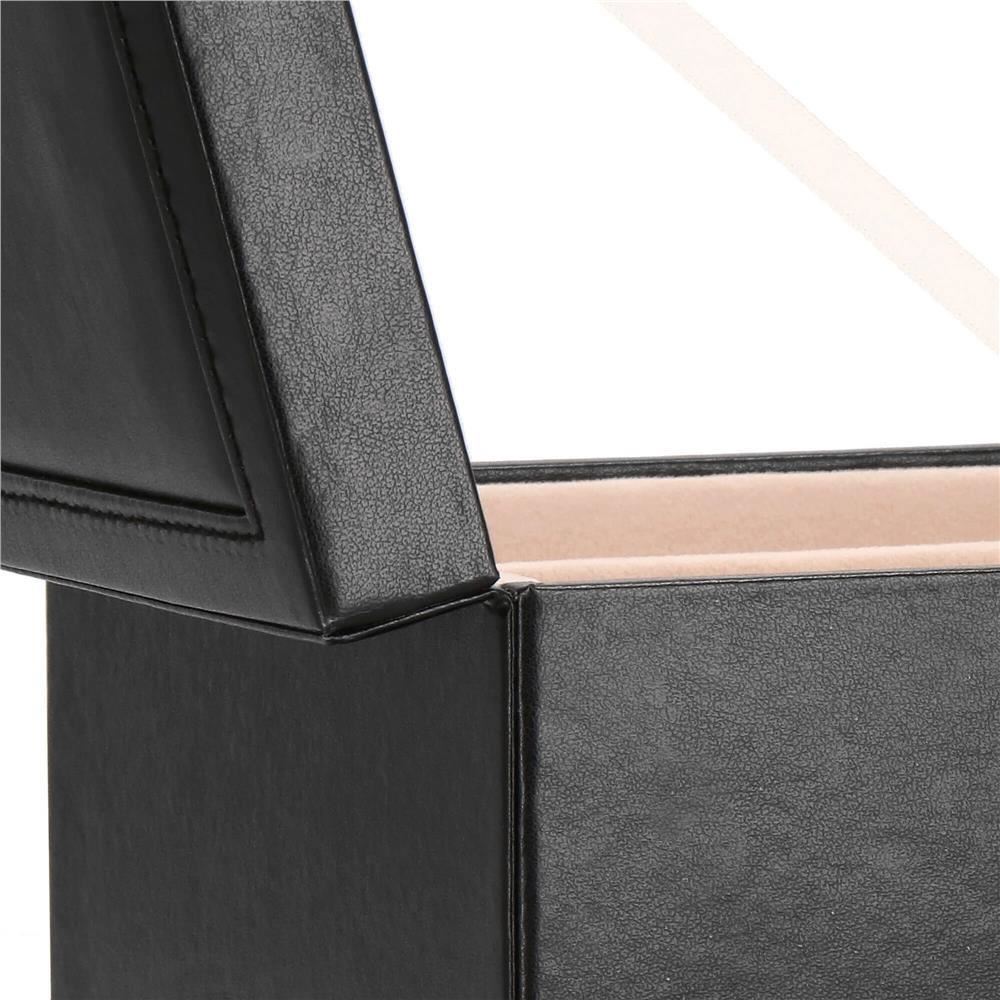Cutie pentru bijuterii, catifea si piele ecologica, negru si roz, cu oglinda, 16x16x11 cm, Springos