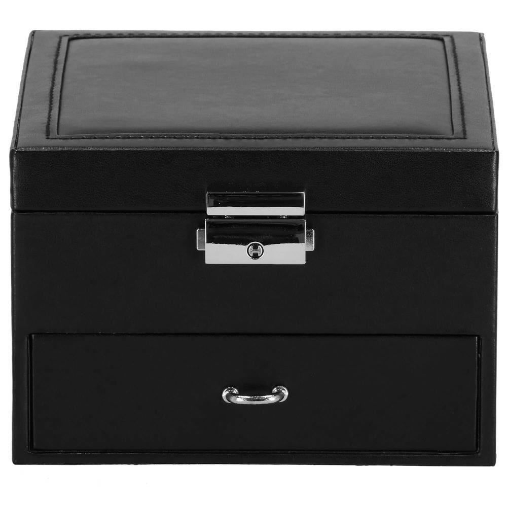 Cutie pentru bijuterii, catifea si piele ecologica, negru si roz, cu oglinda, 16x16x11 cm, Springos