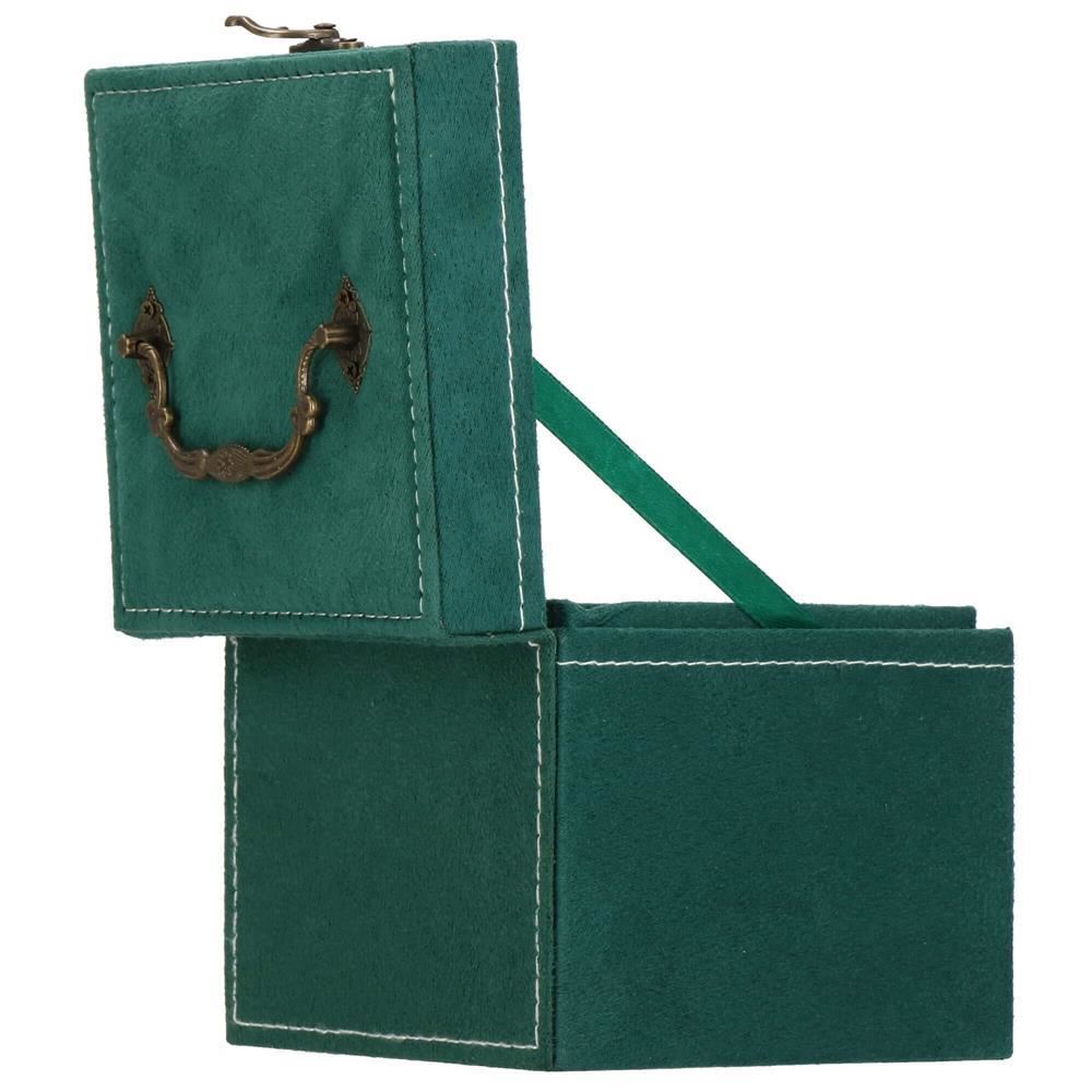 Cutie pentru bijuterii, catifea, verde, 12x12x12 cm, Springos