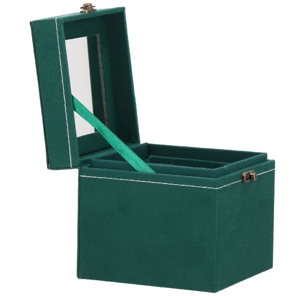 Cutie pentru bijuterii, catifea, verde, cu oglinda, 12x12x12 cm, Springos