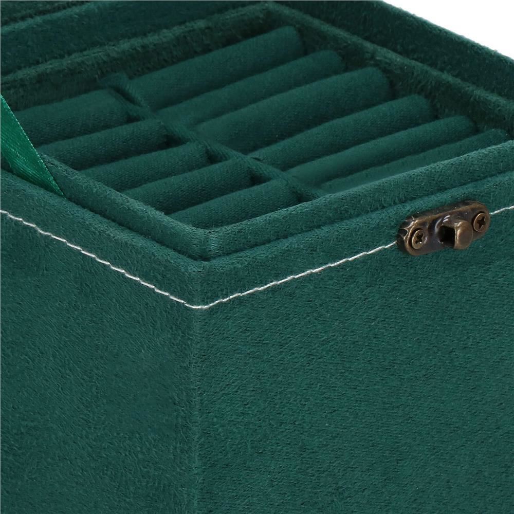 Cutie pentru bijuterii, catifea, verde, cu oglinda, 12x12x12 cm, Springos