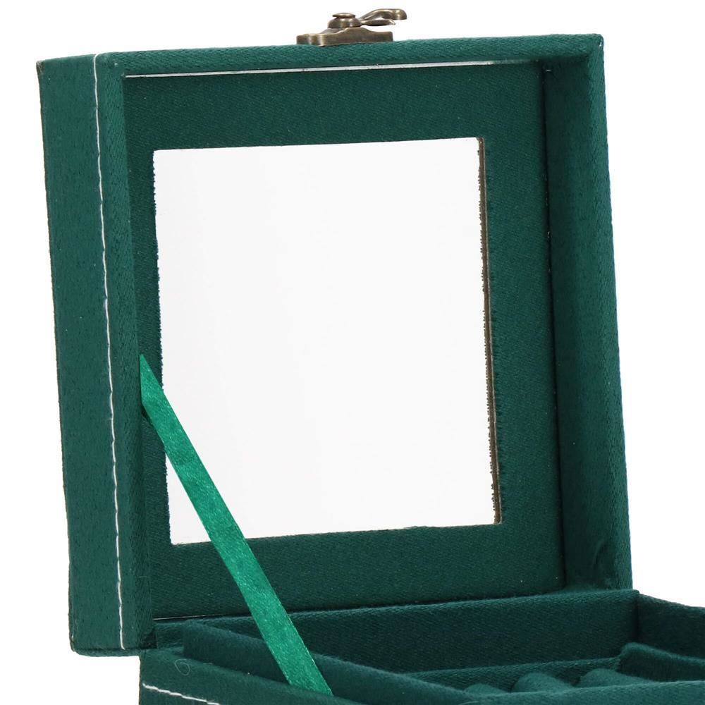 Cutie pentru bijuterii, catifea, verde, cu oglinda, 12x12x12 cm, Springos