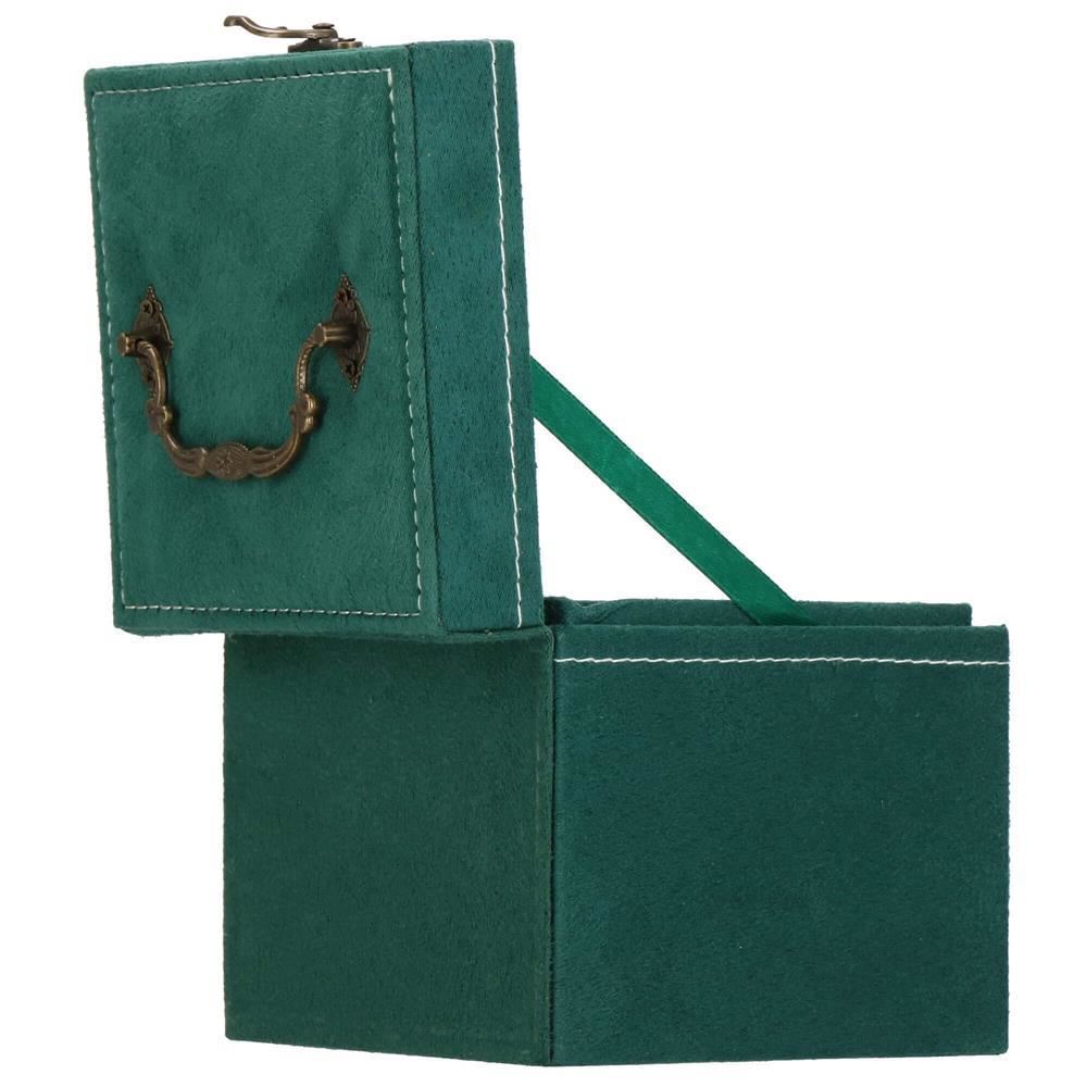 Cutie pentru bijuterii, catifea, verde, cu oglinda, 12x12x12 cm, Springos
