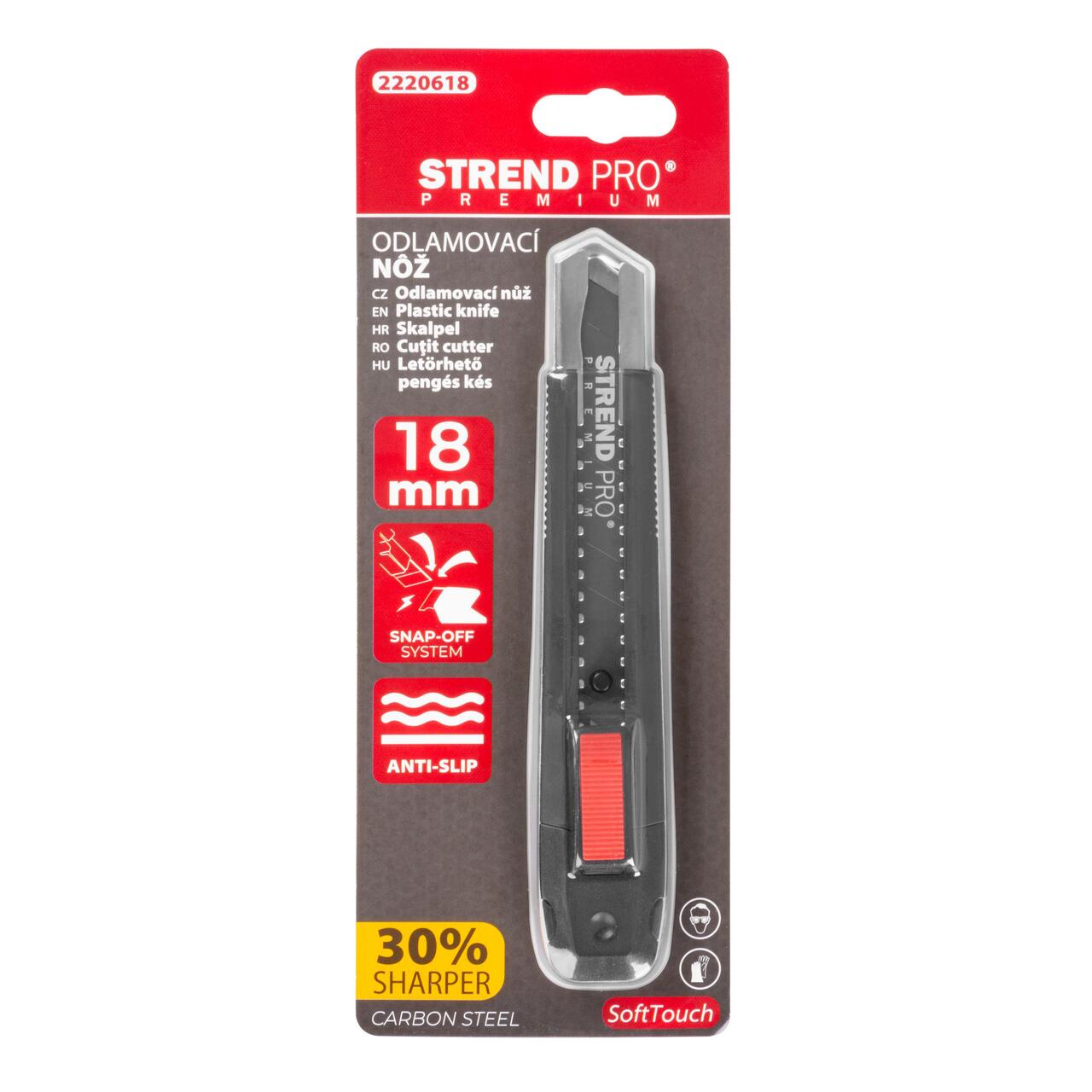 Vágó, automatikus reteszelésű, 18 mm, penge szegmentálóval, Strend Pro Premium