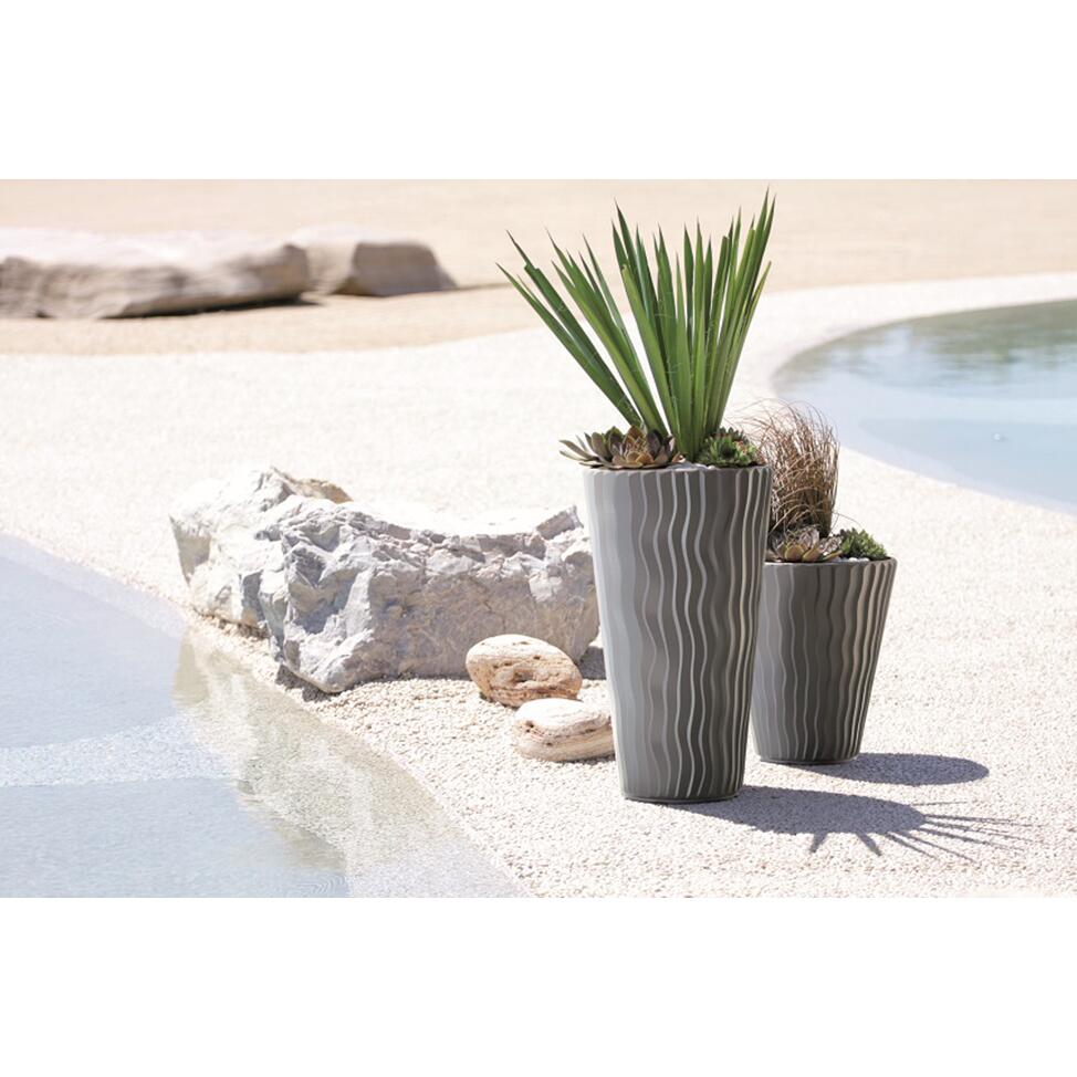 Ghiveci decorativ de flori, Prosperplast, Sandy, rotund, inalt, argintiu, 40x71 cm