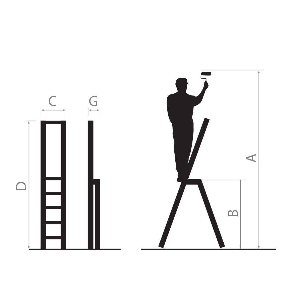 Alumínium létra, 5 fokos, platform, max. 125 kg, 1,91 m, Drabest