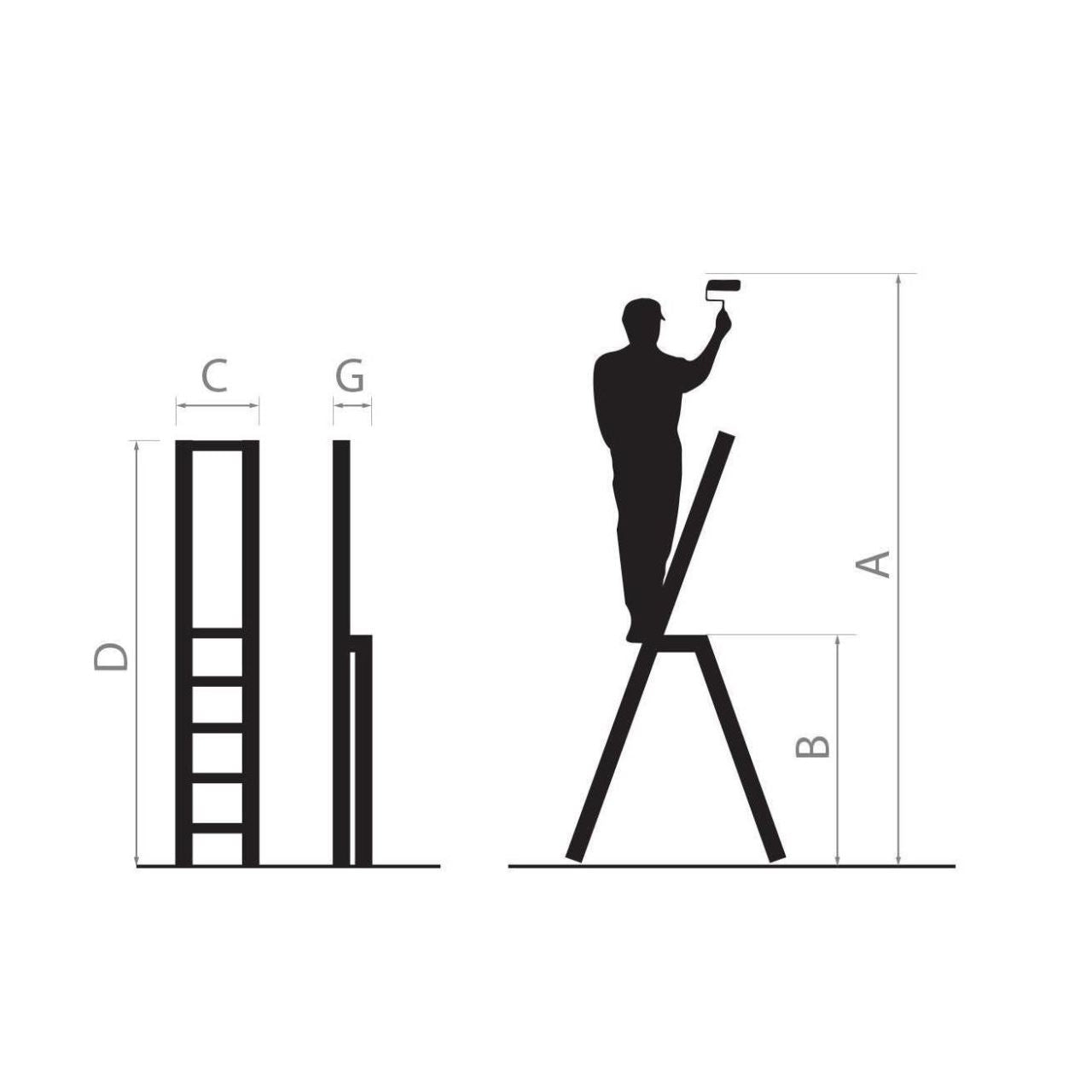 Alumínium létra, 7 fokos, platform, max. 125 kg, 2,37 m, Drabest