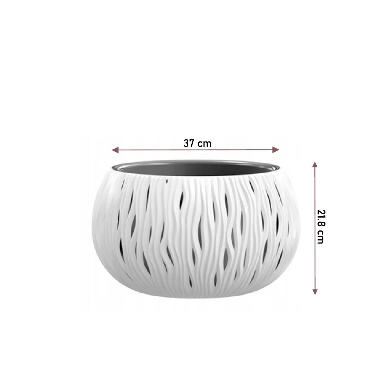 Dekoratív virágcserép, kerek, fehér, 37x21,8 cm, Sandy Bowl