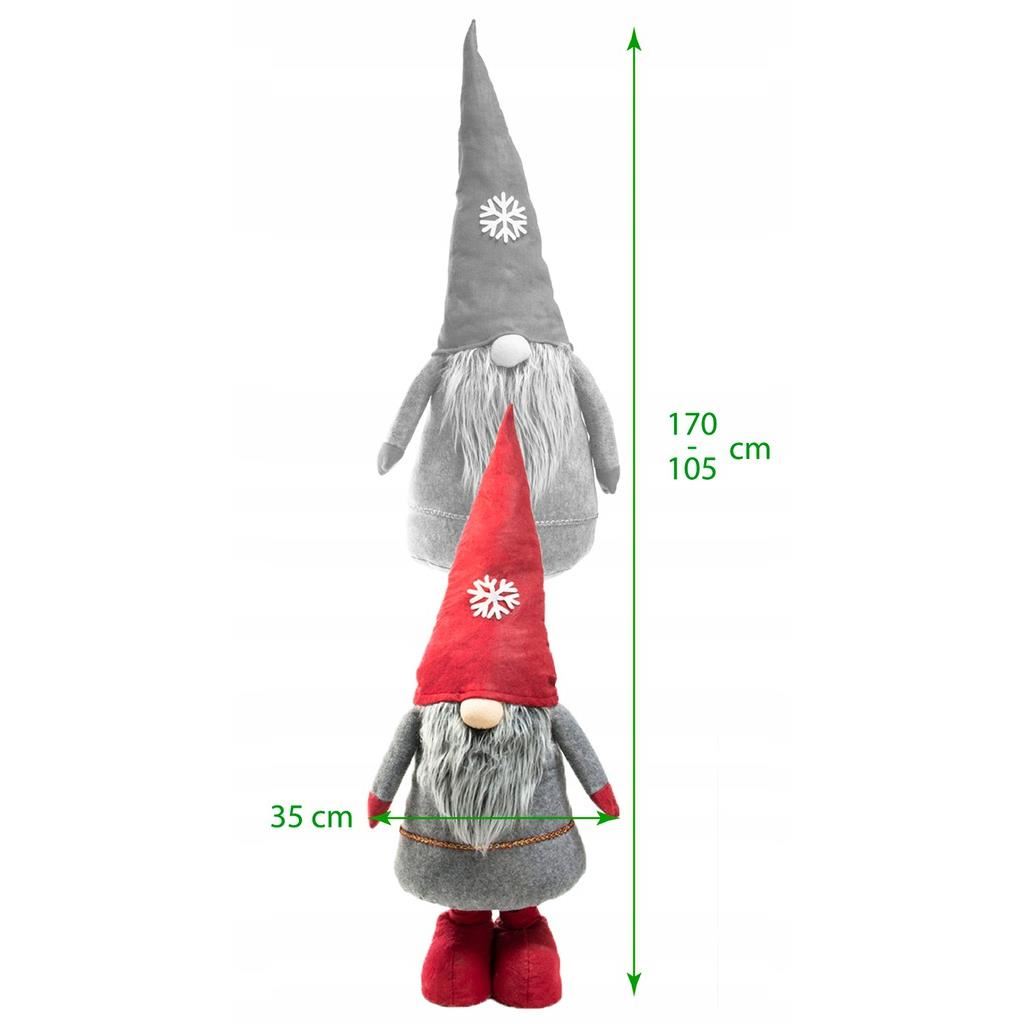 Decoratiune Craciun, pitic cu barba, gri si rosu, picioare telescopice, 105/170 cm