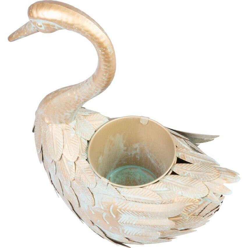 Decoratiune gradina, MagicHome, metalica, gasca, cu ghiveci pentru flori, auriu, 37x19x43 cm